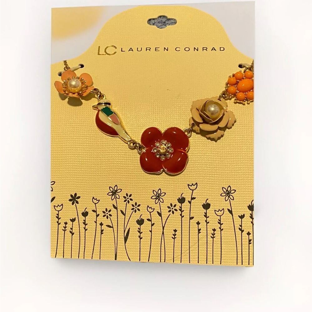LC Lauren Conrad Floral Necklace - Red and Gold